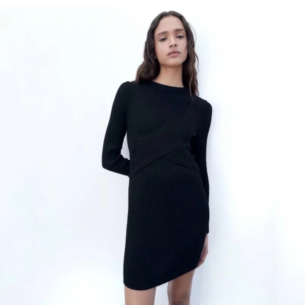 ZARA Black Buttoned Knit Mini Dress